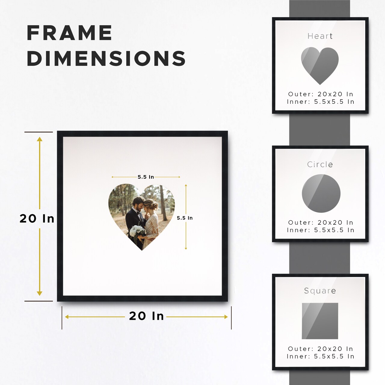 20x20 White Autograph & Signature Frame with White Heart Photo Mat for 6x6 Picture - Includes Pens, UV Acrylic, Foamboard